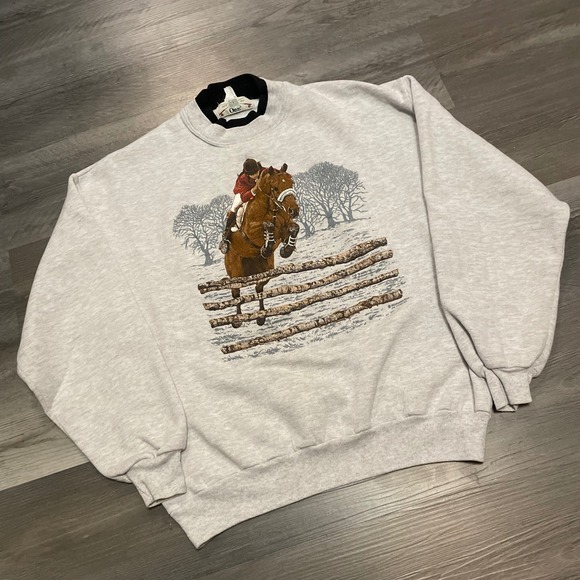 Orvis Other - Vintage Orvis Horse Jumping Graphic Sweatshirt Mens Grey Equestrian H Harp XL